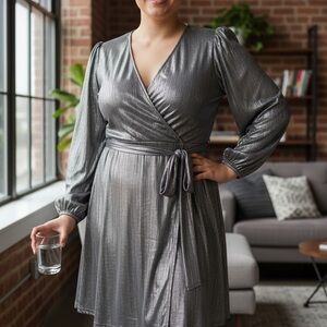 YOINS Silver Wrap Mini Dress